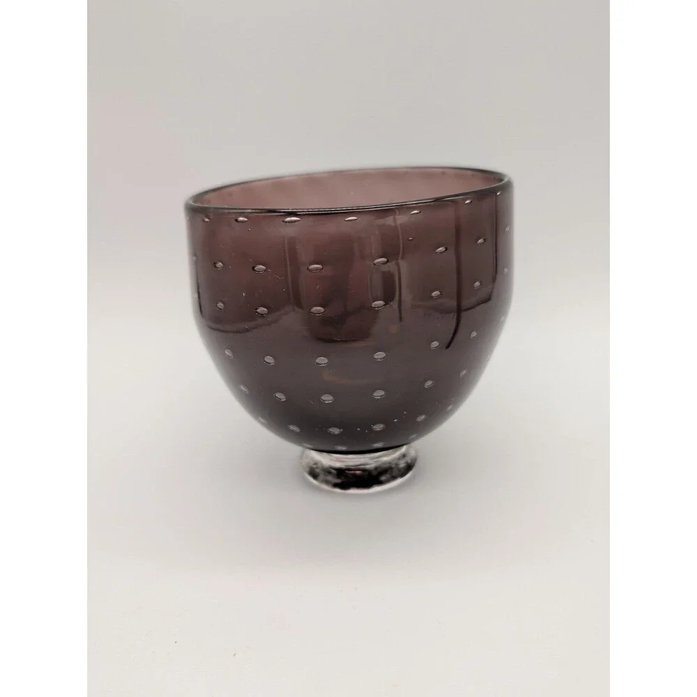 Art Glass Vase Purple Controlled Bubbles Amethyst Footed Pedestal